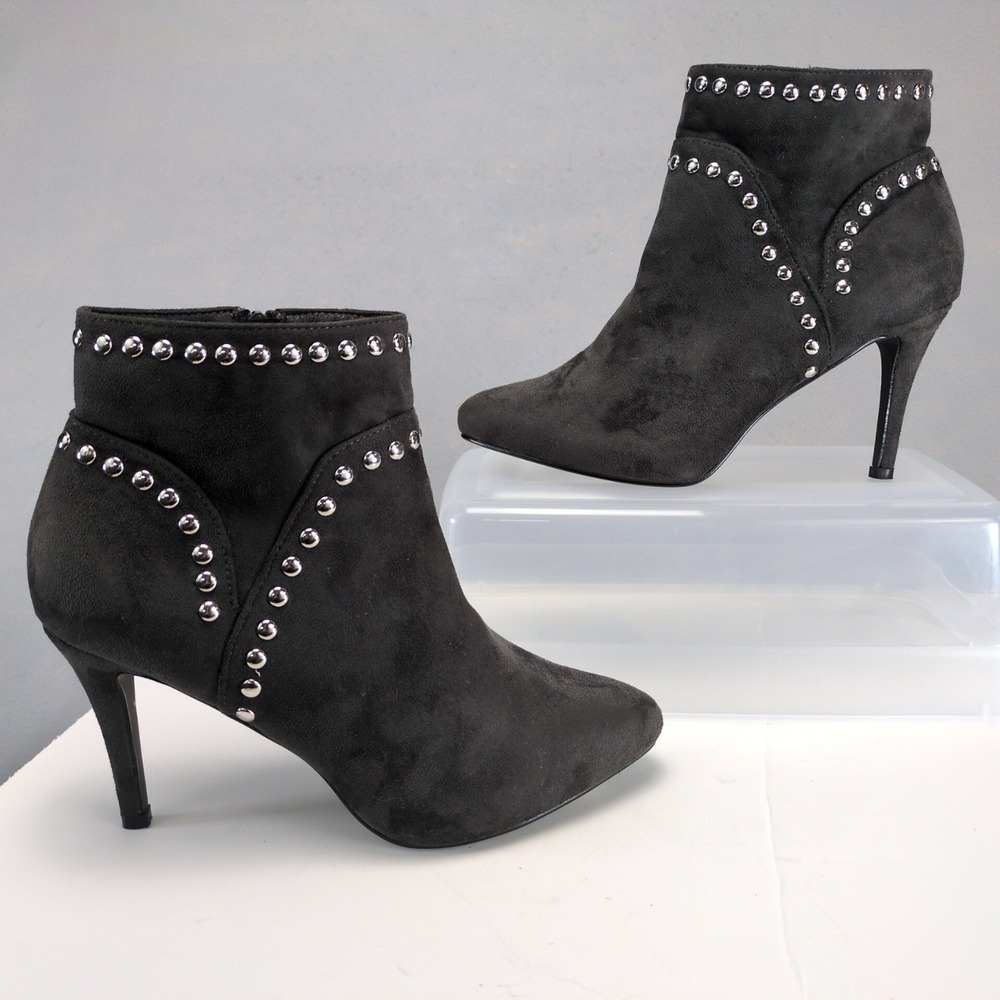 City Chic Rae Gunmetal Grey Studded Faux Suede Ankle Boots Womens 11 Clubwear
